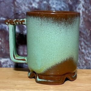 SOLD***VTG Frankoma Pottery Prairie Gradient Green/Brown Plainsman C1 Mug Cup(B)